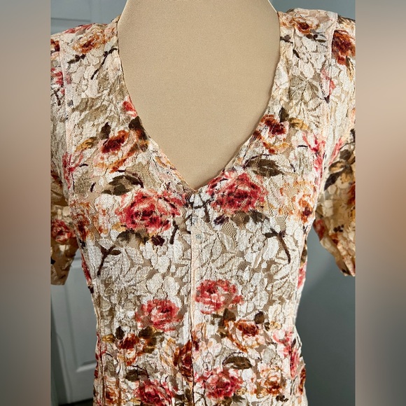 Vintage SHEER LACE Romantic Floral Cottagecore Fairy Victorian Festival Dress - Picture 4 of 11